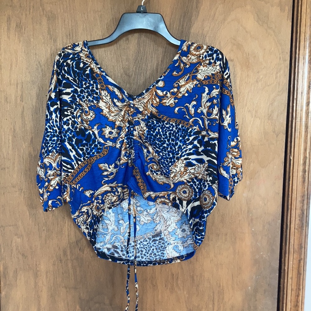 Floral print top boho w stretch adjustable length w/ cinch casual M jrs - Picture 9 of 17